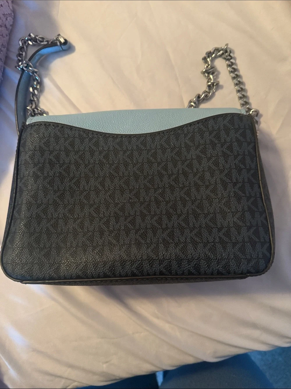 MICHAEL KORS Black and Light Blue Logo Crossbody Bag